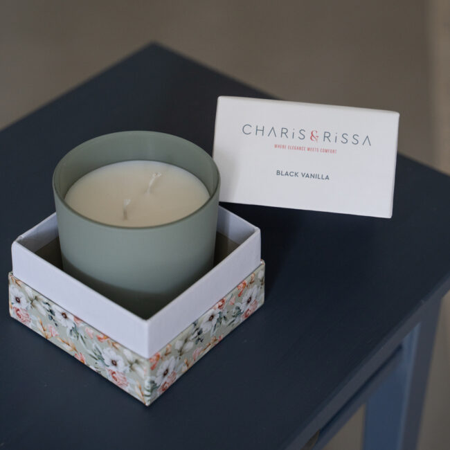 Charis and Rissa Black Vanilla Candle